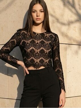 Eliza J Black with Nude Overlay Top